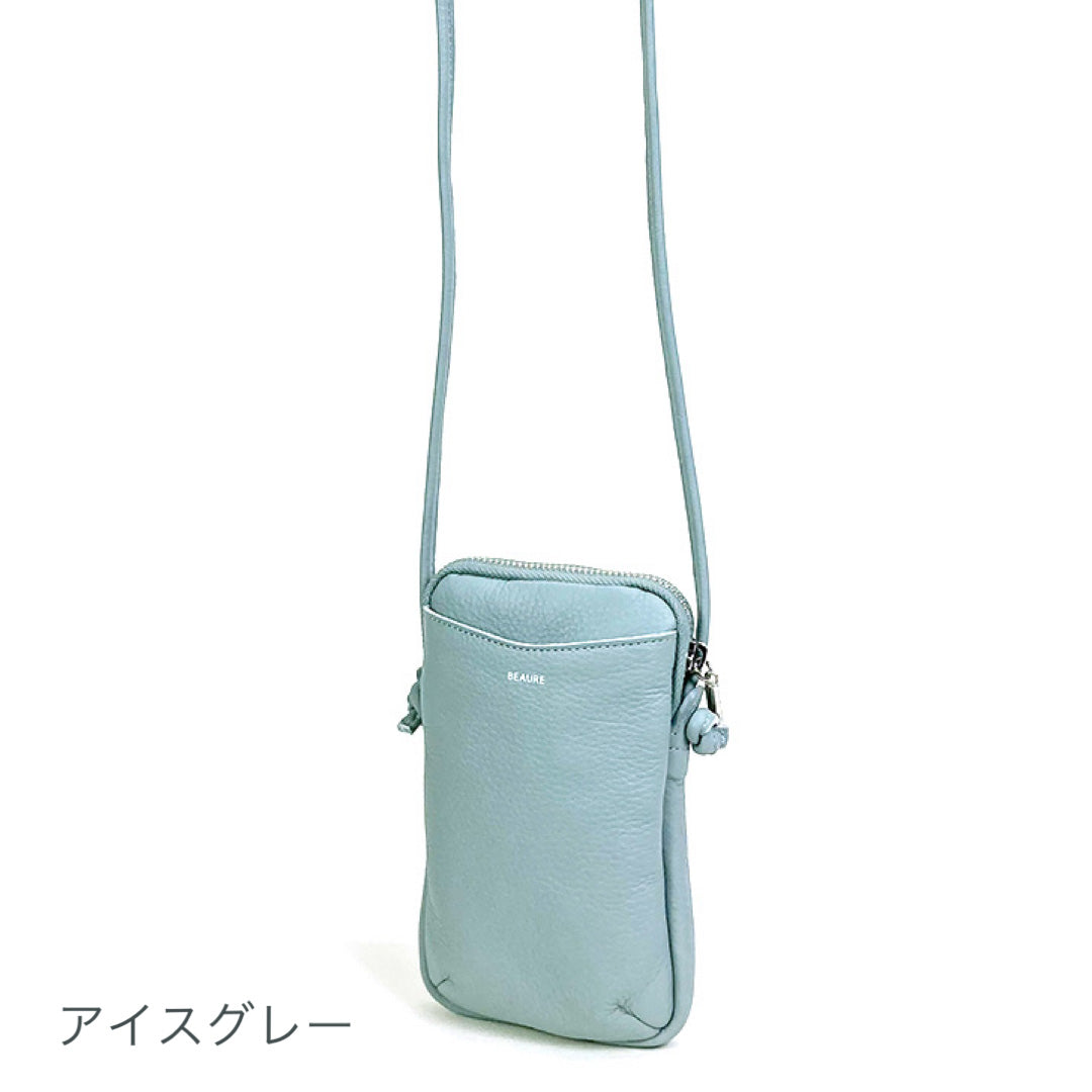 スマホショルダー 本革 BEAURE ヴュレ カウレザー 人気 ビュレ シンプル ポシェット ミニショルダー ジップポケット ギフトにも