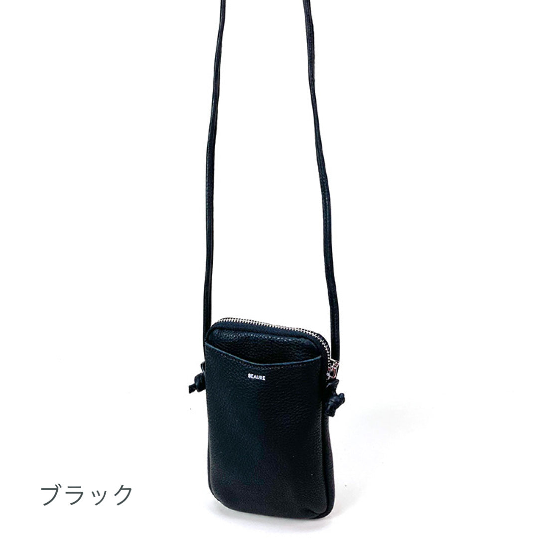 スマホショルダー 本革 BEAURE ヴュレ カウレザー 人気 ビュレ シンプル ポシェット ミニショルダー ジップポケット ギフトにも