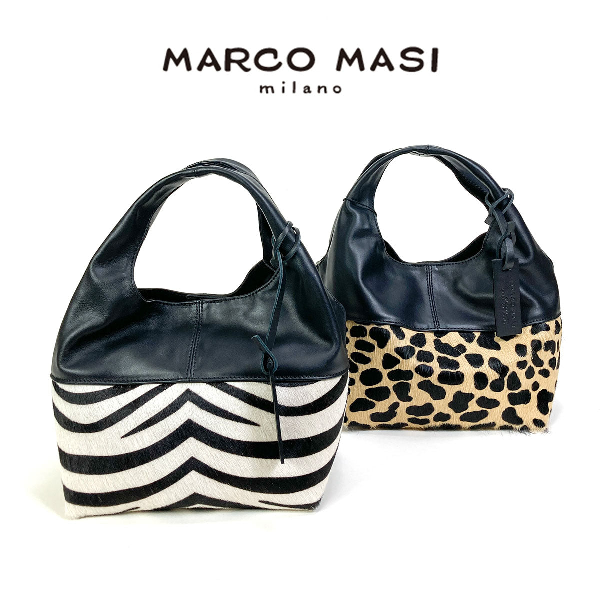 ヘアカーフ & レザー バッグ 【正規品 】Marco Masi マルコマージ レオパード柄 ハラコ ショルダーストラップ付き