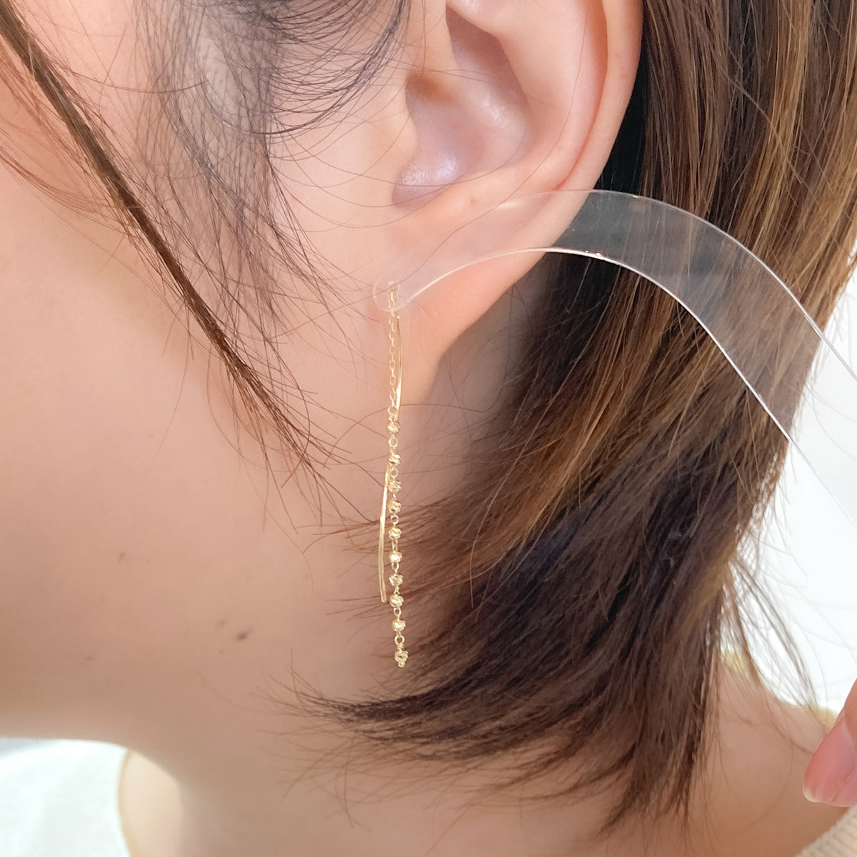 ピアス K10 イエローゴールド カットボールピアス レディース イヤージュエリー チェーンタイプ