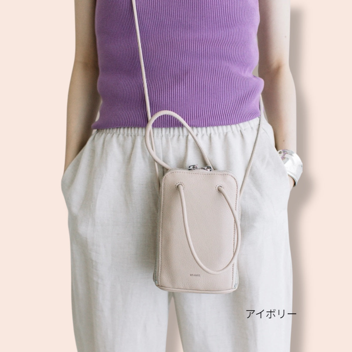 miniバッグ Beaure ビュレ b-24017 カウレザー ブガッティ型 2WAY ミニショルダー スマホショルダー