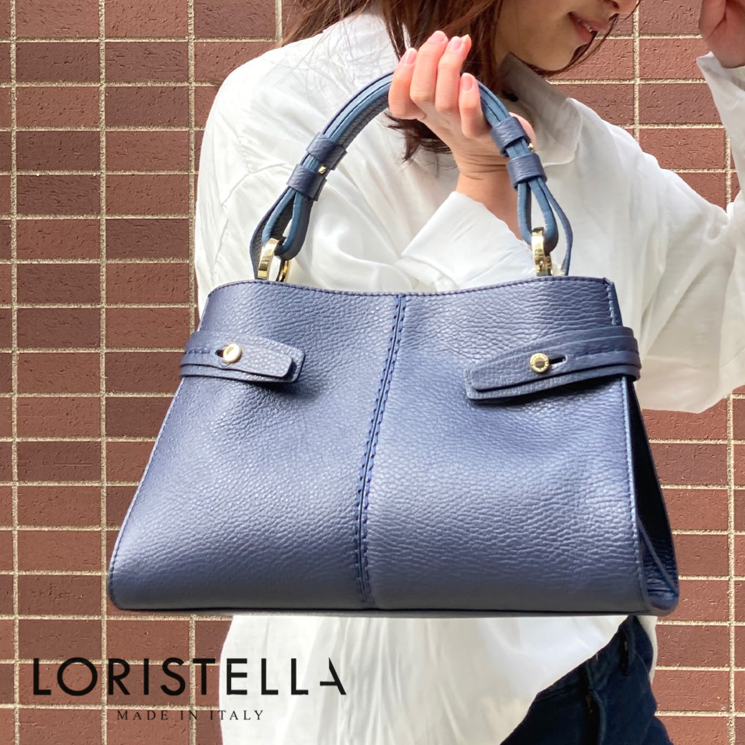 レザーバッグ ロリステッラ LORISTELLA SHEILA ワンハンドル トープ ブルー きれいめ ハンドバッグ ショルダーストラップ付き イタリア製
