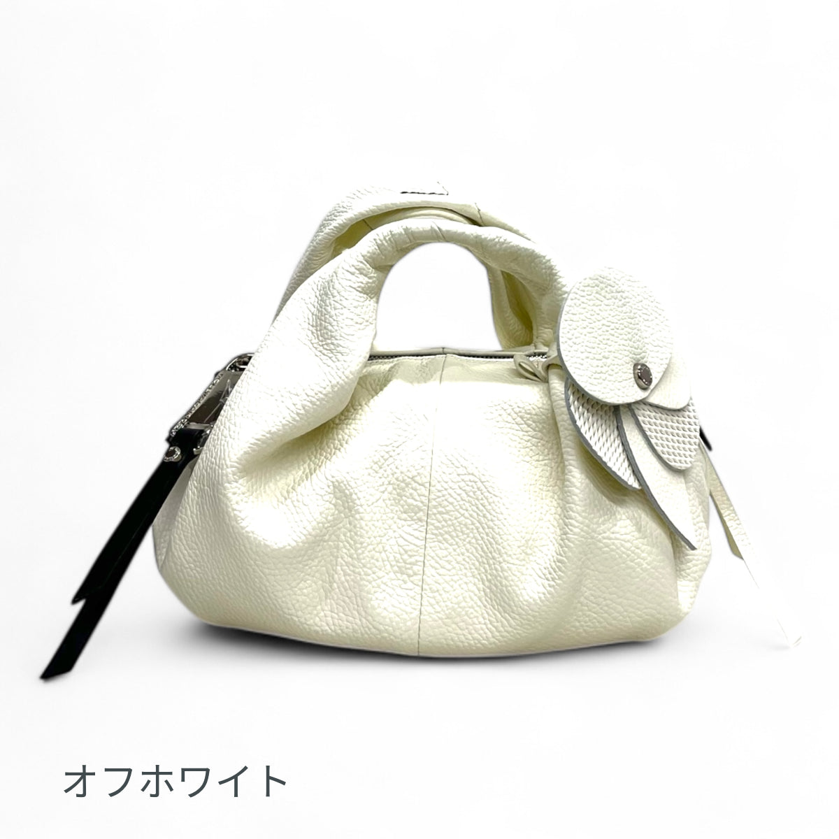 レディースバッグ ミニボストン型 レザー×カメリアモチーフ ロベルタガンドルフィ Roberta Gandolfi イタリア製 大人エレガンス & カジュアル 太ショルダーストラップ付