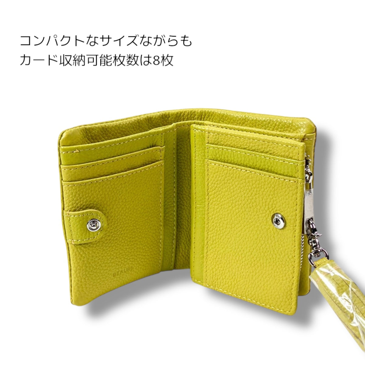 ミニ財布 小さめバッグ用 二つ折り Beaure ビュレ タッセル付き カウレザー コンパクト ウォレット カードポケット 小銭入れ 通勤 通学 ギフト ビュレ 人気