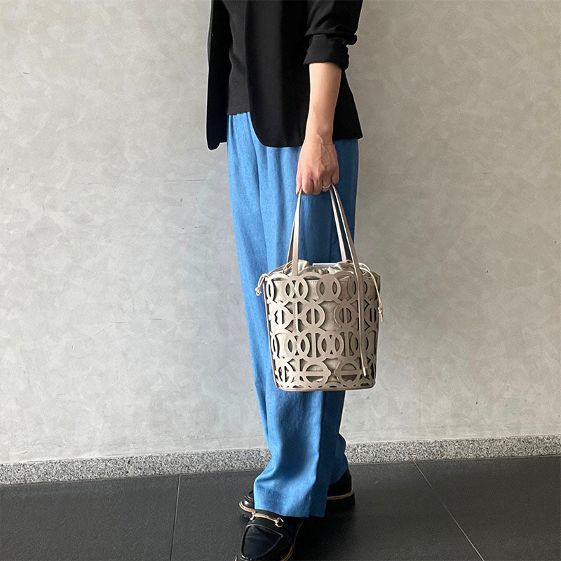 アニタビラルディ トートバッグ 【正規品 】AnitaBilardi カットワークレザー かごバッグ バケツ型 インナーバッグ付き 大人スタイル