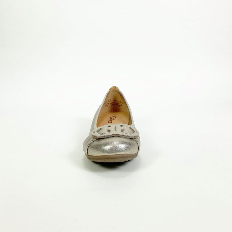 レディース パンプス Gabor ガボール 44163 本革 モチーフ フラット パンプス プラチナ