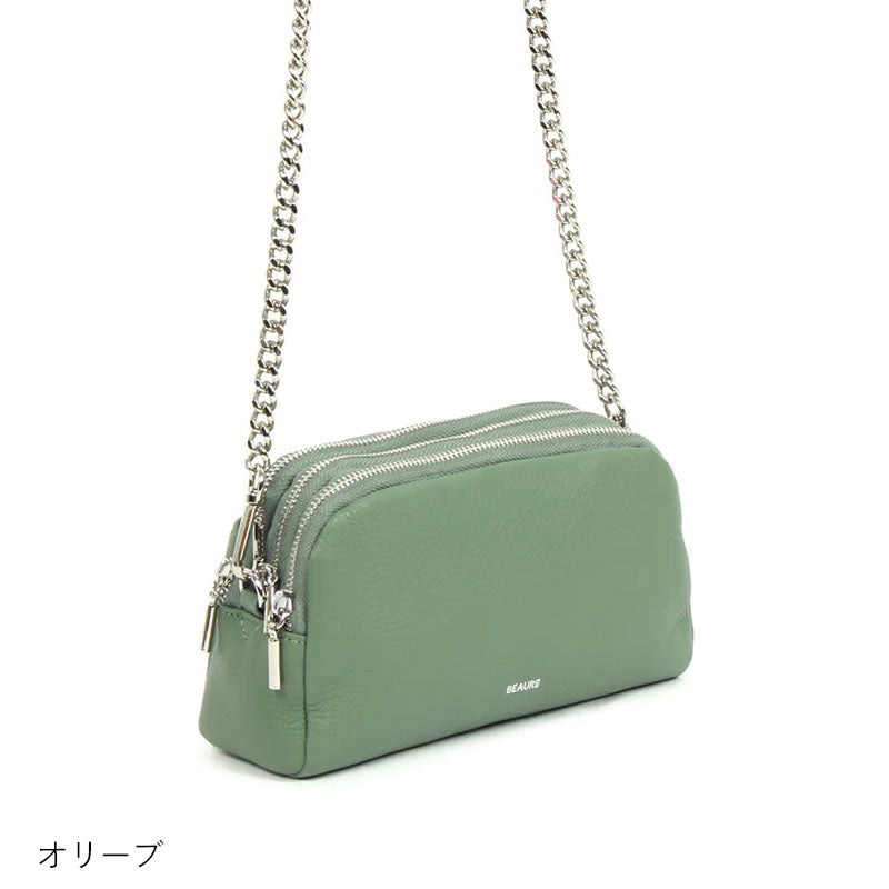 Beaure ビュレ レザーショルダー B-24310 トリプルファスナー ミニポシェット ポーチ