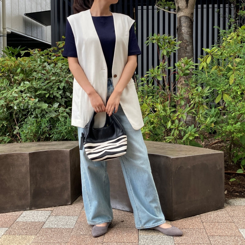 ヘアカーフ & レザー バッグ【正規品 】 Marco Masi マルコマージ ゼブラ柄 ハラコ ショルダーストラップ付き