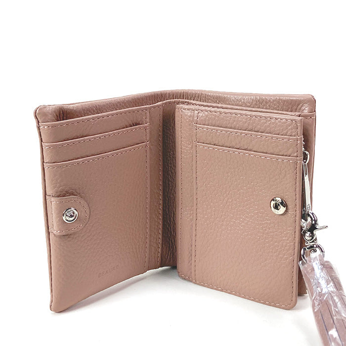 ミニ財布 小さめバッグ用 二つ折り Beaure ビュレ タッセル付き カウレザー コンパクト ウォレット カードポケット 小銭入れ 通勤 通学 ギフト ビュレ 人気