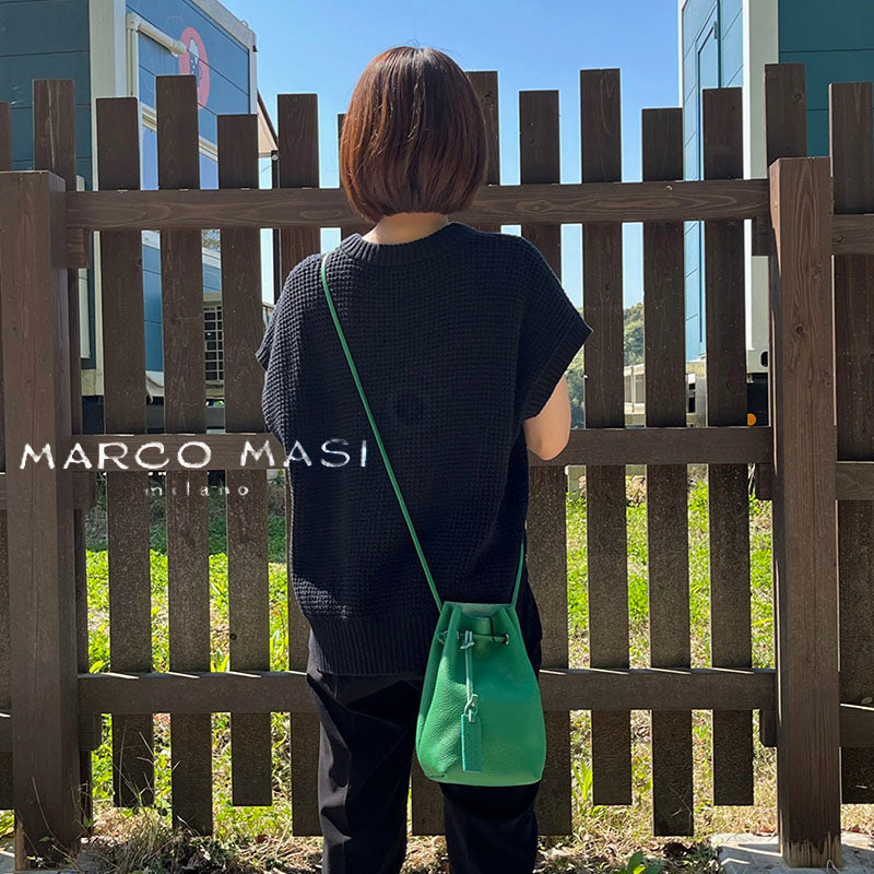 ストロー素材皮革部分MARCO MASI マルコマージ トートバッグ カゴバッグ Mサイズ