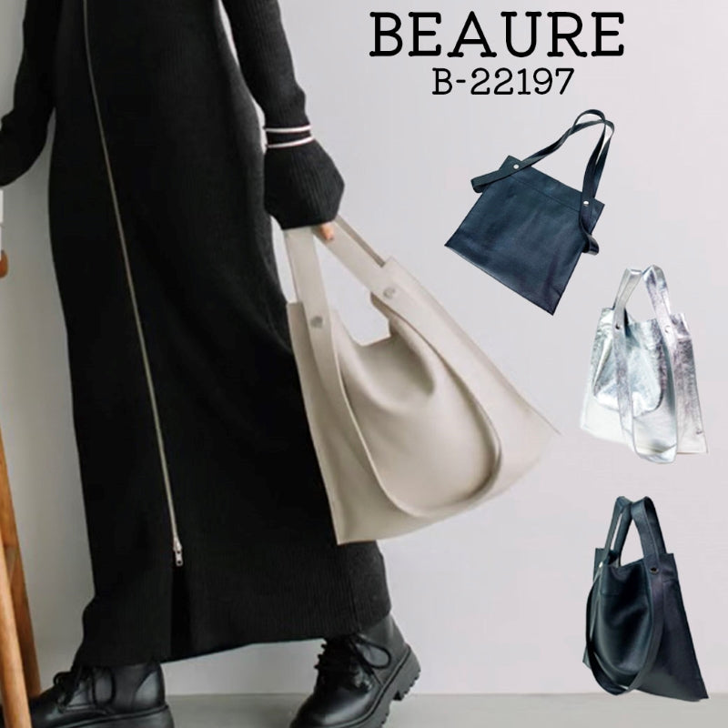 レザートートバッグ Beaure ビュレ 2way b-22197 レディース ショルダー 肩掛けバッグ 人気 ロングセラー A4サイズ シンプル 通勤
