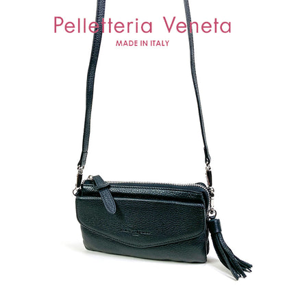 レディース お財布ショルダー ポシェット 横型 レザー 長財布 ショルダーストラップ付き イタリア製 ELSA Pelletteria Veneta