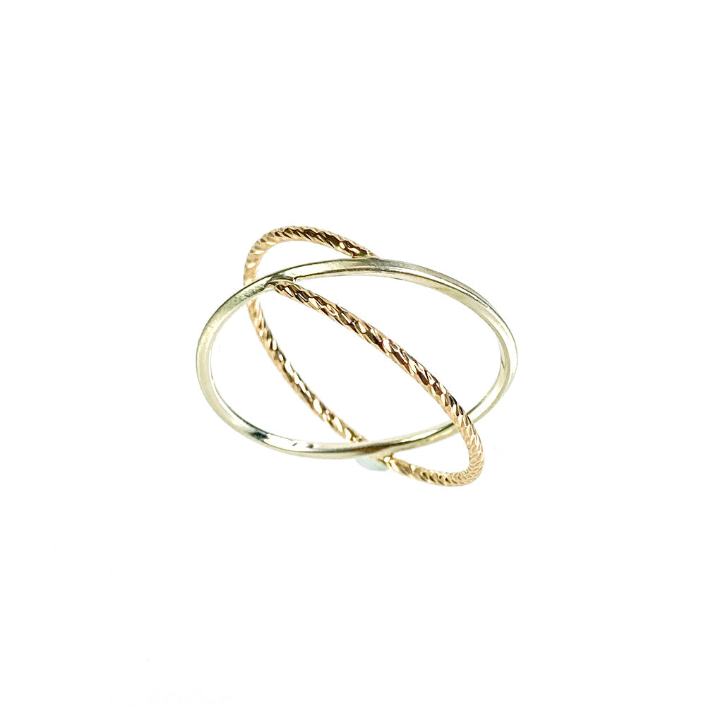 指輪 K10リング 幅広リング ツーフェイス ゴールド × シャンパン