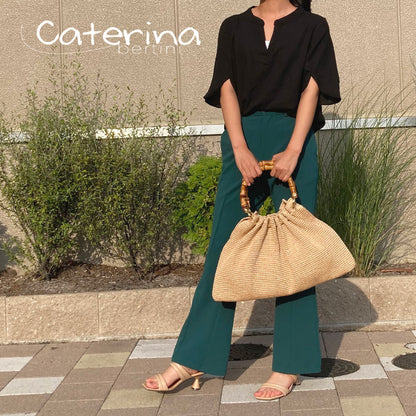 カテリナベルティーニ  caterina bertini かごバッグ バンブーハンドル トートバッグ 大きめ ナチュラル イタリア ハンドメイド