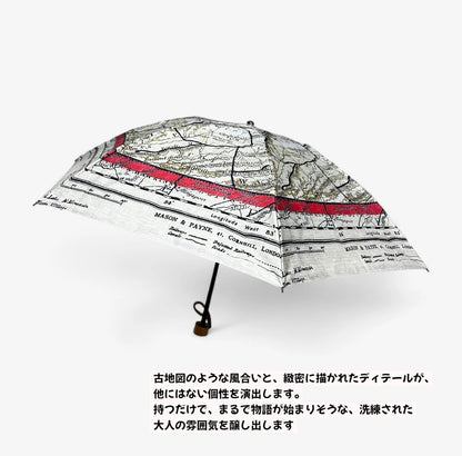 【完全遮光 遮熱】晴雨兼用 折りたたみ日傘 epice paris おしゃれ 大人リッチ | アンティーク地図柄 2WAY収納 軽量 UVカット99.9%以上 | エピスアーカイブ(エピス復刻コレクション) PA2501S
