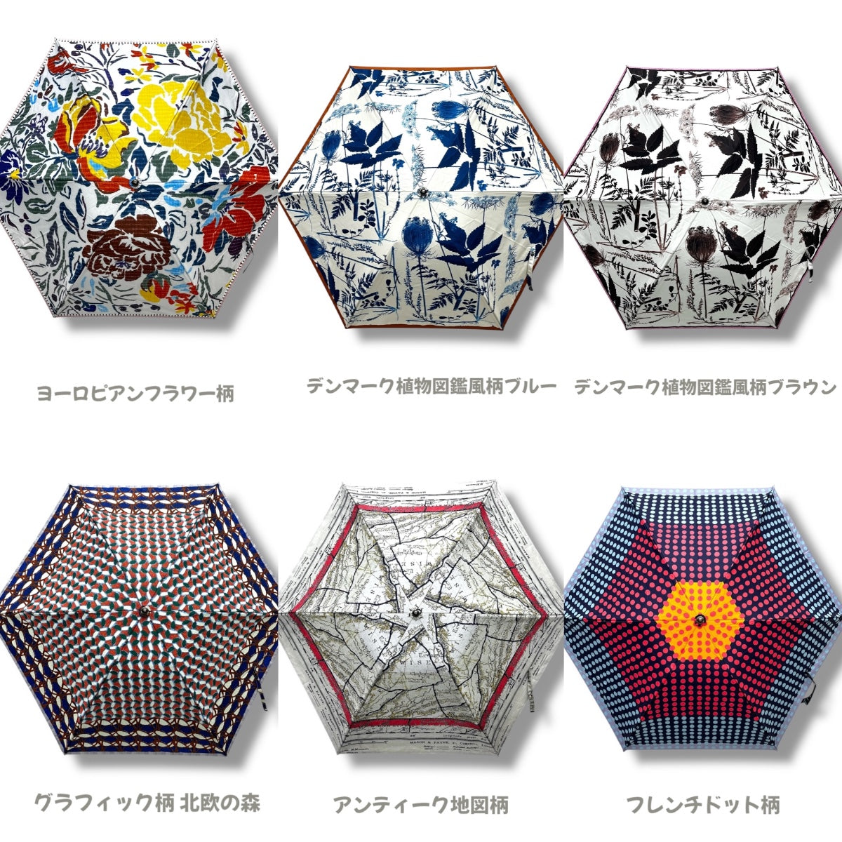 【完全遮光 遮熱】晴雨兼用 折りたたみ日傘 epice paris おしゃれ 大人リッチ | デンマーク植物図鑑風柄 2WAY収納 軽量 UVカット99.9%以上 | エピス 花柄 ボタニカル柄 モノトーン PA2503S