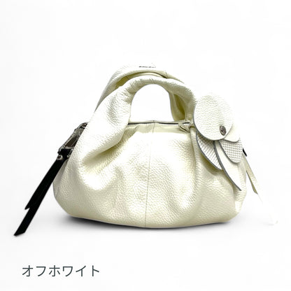 レディースバッグ ミニボストン型 レザー×カメリアモチーフ ロベルタガンドルフィ Roberta Gandolfi イタリア製 大人エレガンス & カジュアル 太ショルダーストラップ付