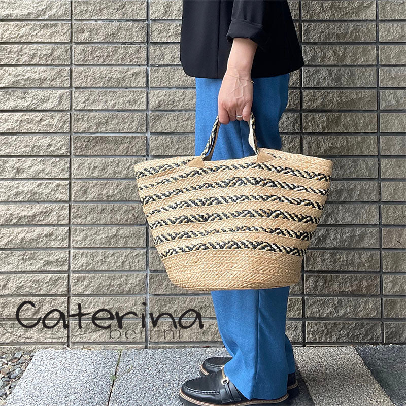 カテリナベルティーニ caterina bertini かごバッグ ラフィア ボーダー柄 トートバッグ イタリア ハンドメイド