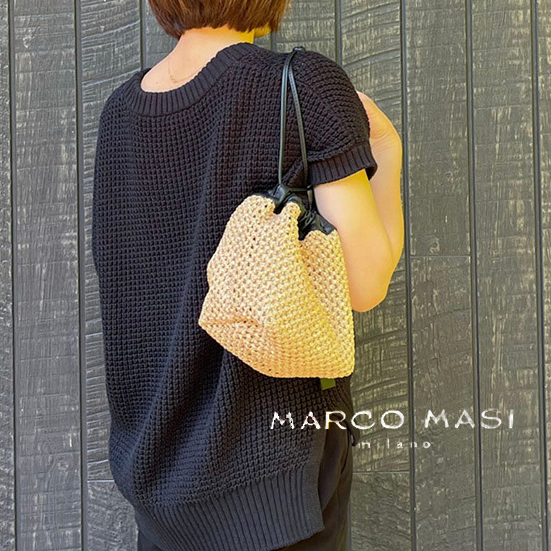 マルコマージ marco masi かごバッグ レザー＆ストロー 巾着型 ミニ 