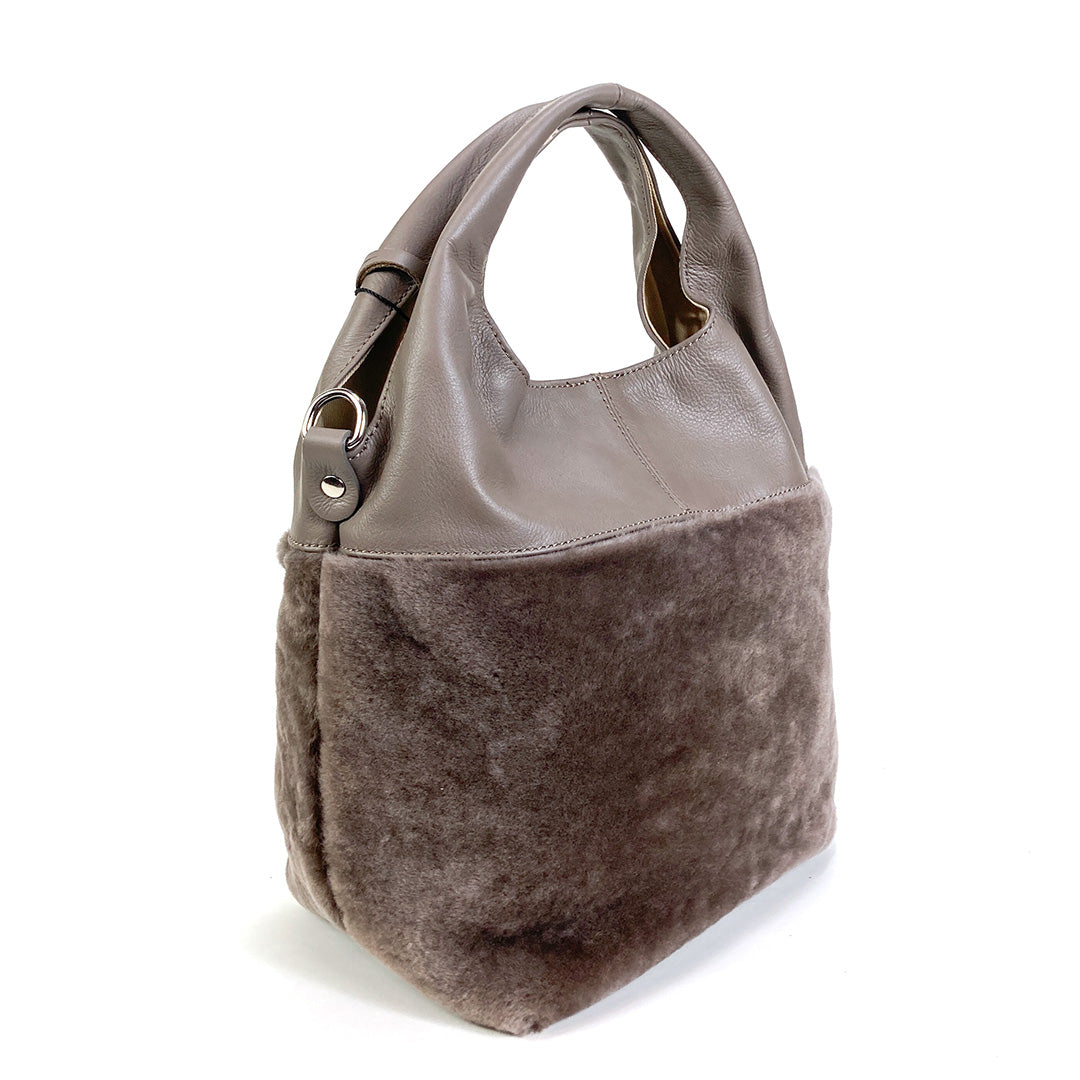 極美品】MARCO MASIハンドバッグファー×レザーダークブラウン