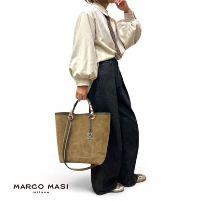 MARCO MASI マルコマージ スウェード×ヘアカーフ 2WAYトート キャメル